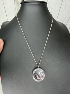 Origami Owl Silver Locket w/ Crystals Flower “F” Heart Charms and Necklace Set